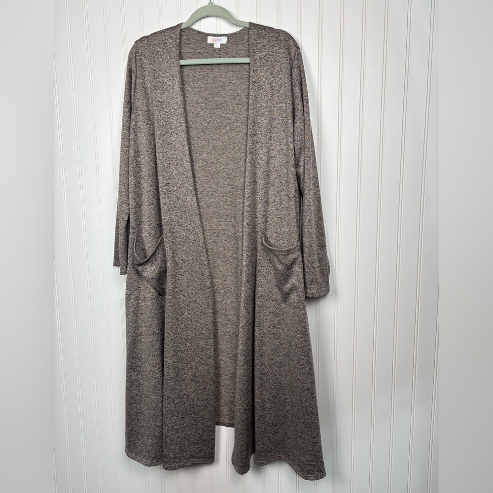 Lularoe Sarah Open Front Cardigan Duster Sweater Oatmeal Tan Heather Women Large